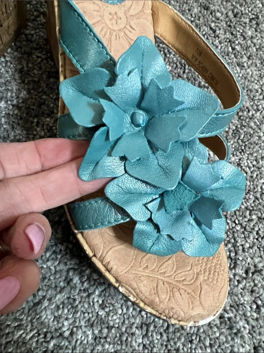 b.o.c. Teal Floral Slip-On Sandals for Women - Picture 3 of 5